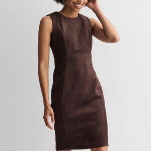 NEW Andrew Marc Brown Sleeveless Faux-Suede Mini Sheath Dress Size 12